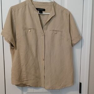 Ashley Stewart Women's Tan Short Sleeve Linen/Rayon Shirt sz 12W